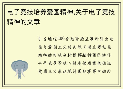 电子竞技培养爱国精神,关于电子竞技精神的文章